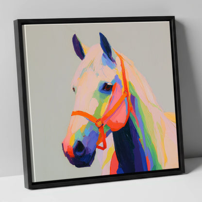 Prismatic Equine Profile horse portrait canvas wall art in black frame