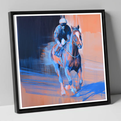 Shadows on the Track racing horse canvas wall art in black frame