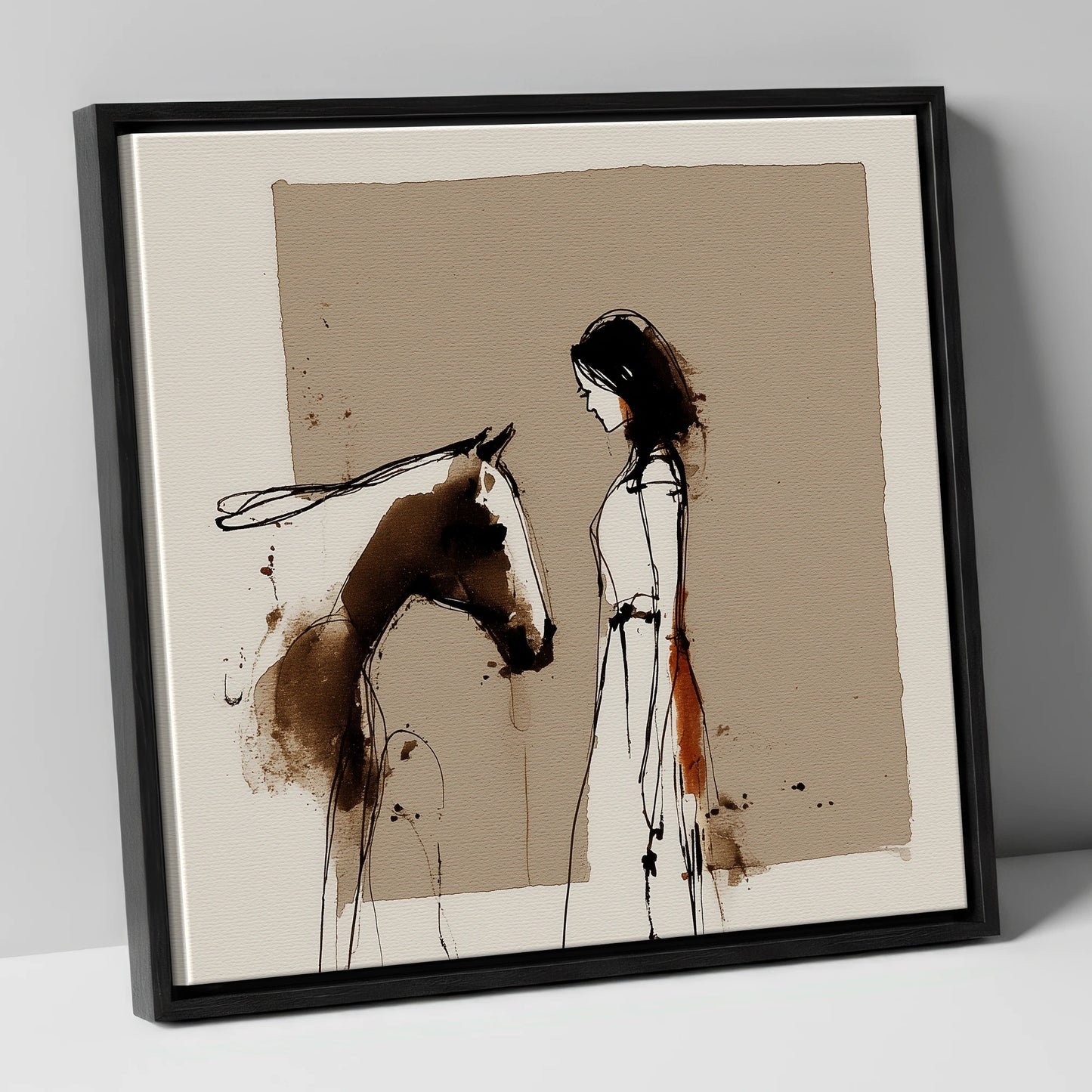 The Unspoken Bond horse & rider canvas wall art in black frame