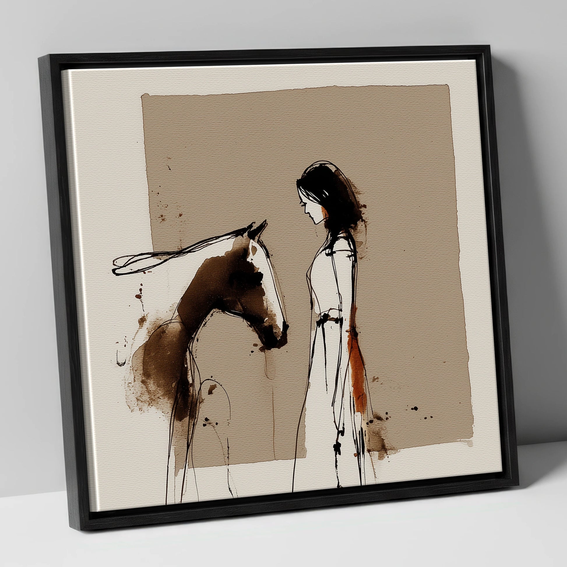 The Unspoken Bond horse & rider canvas wall art in black frame