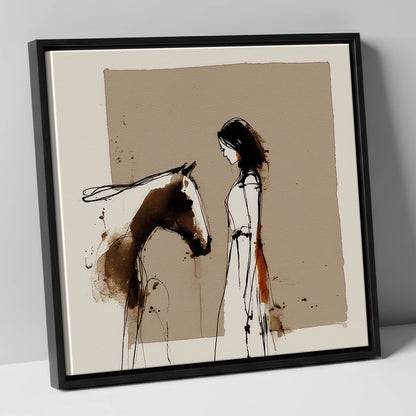 The Unspoken Bond horse & rider canvas wall art in black frame