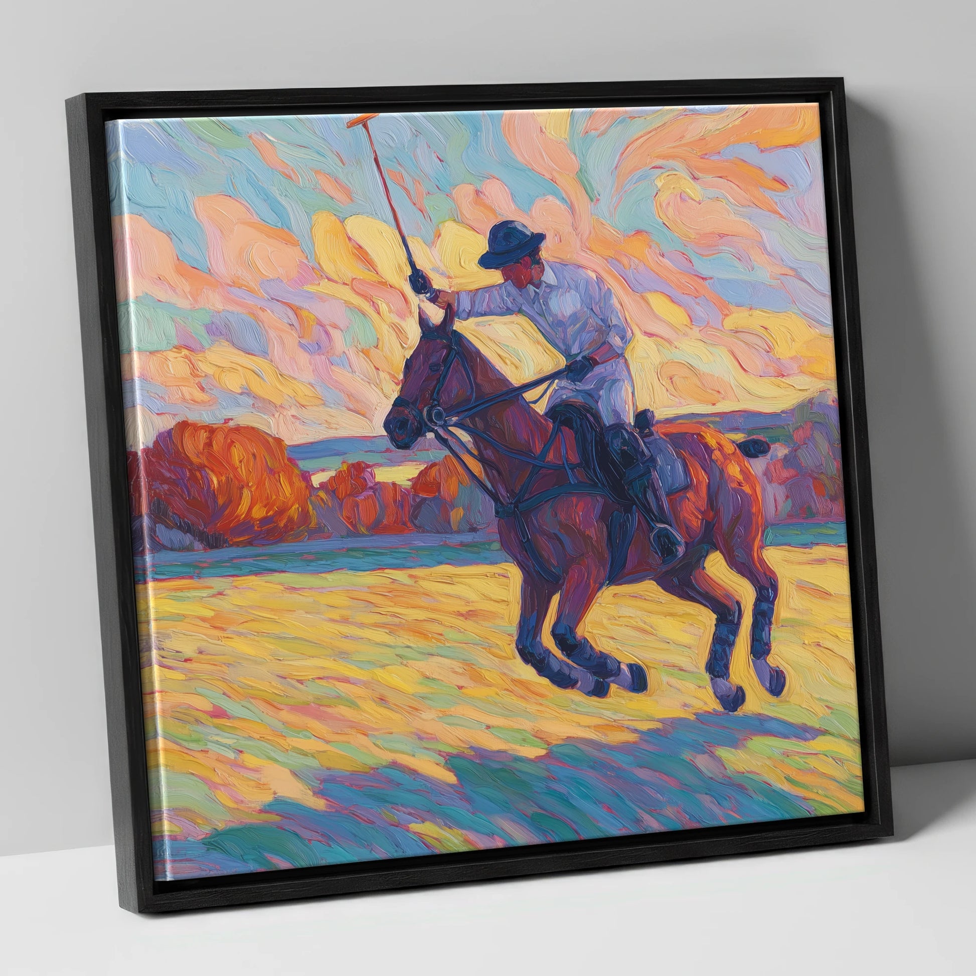 The Final Chukka polo horse canvas wall art in black frame