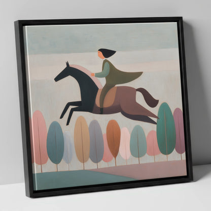 Above the Canopy show jumping horse canvas wall art in black frame
