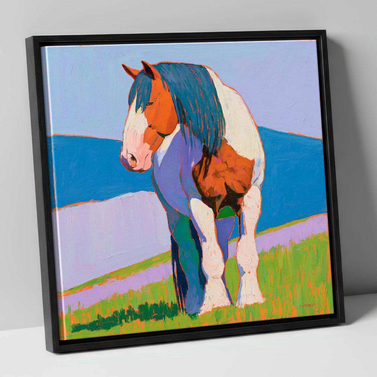 Vibrant Coloured Heavy Horse horse breed canvas wall art in black frame