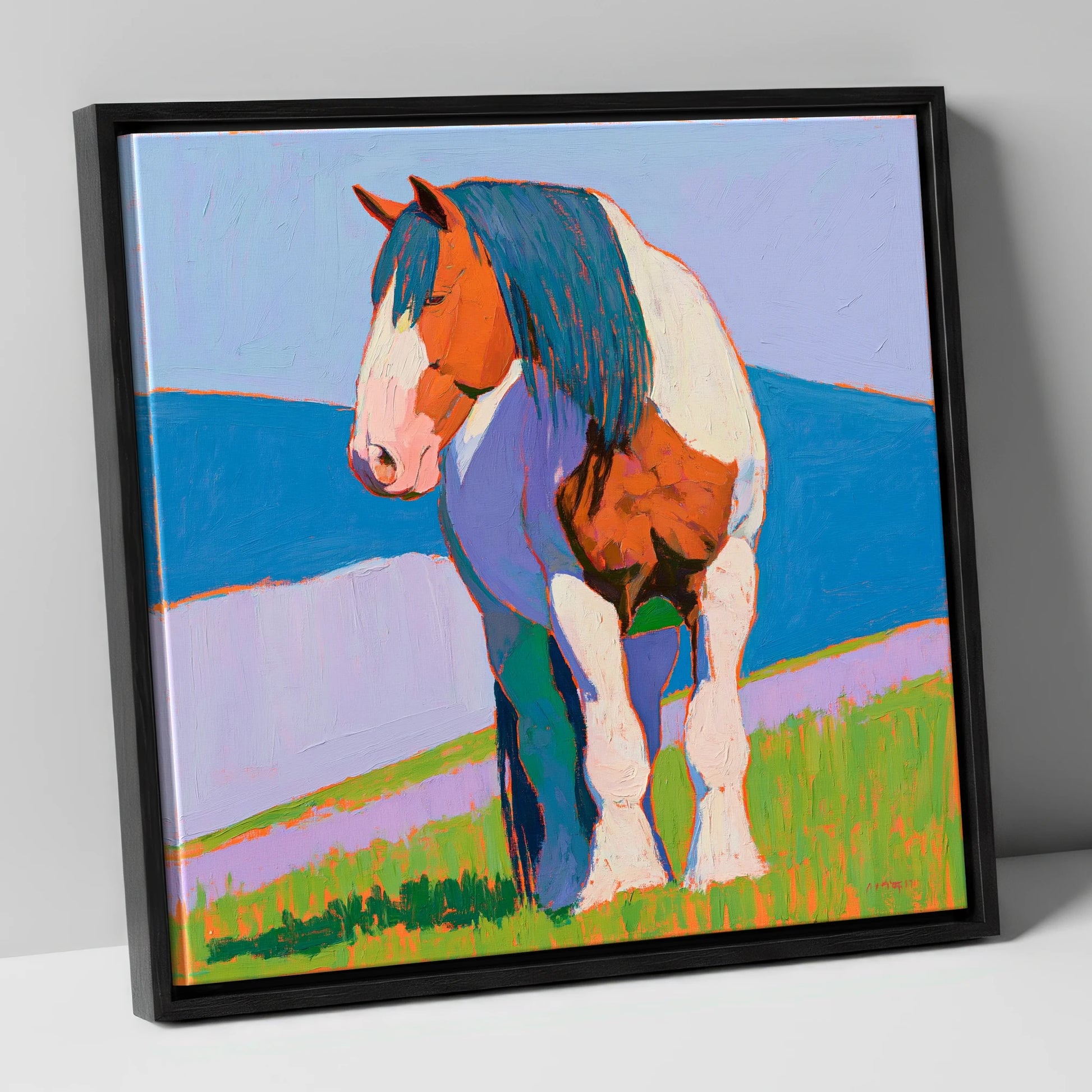 Vibrant Coloured Heavy Horse horse breed canvas wall art in black frame