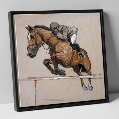 Airborne Precision show jumping horse canvas wall art in black frame