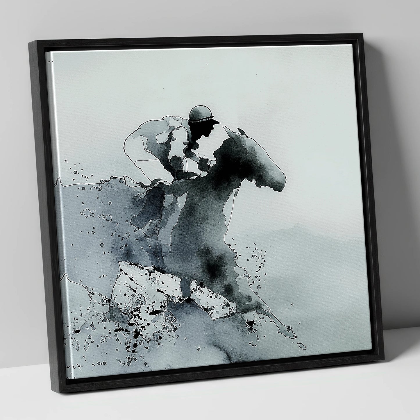 Shadows of the Track racing horse canvas wall art in black frame