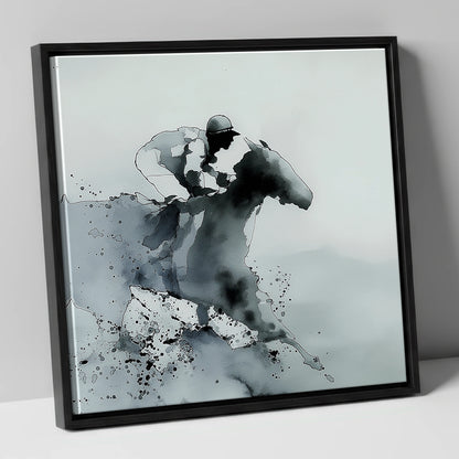 Shadows of the Track racing horse canvas wall art in black frame