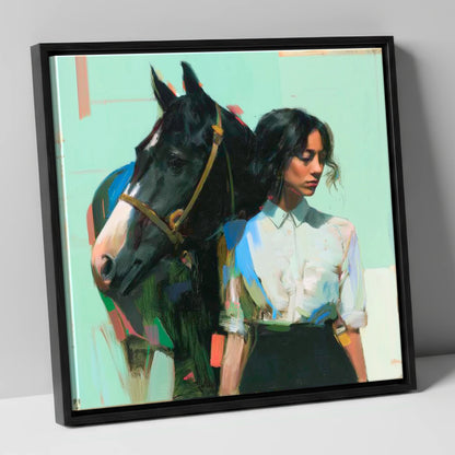 The Shared Silence horse & rider canvas wall art in black frame