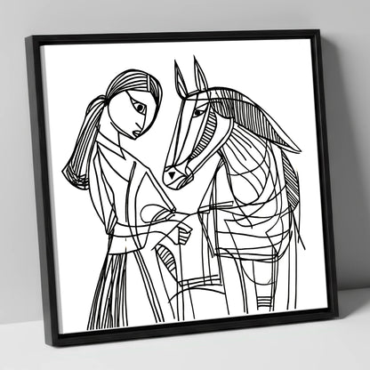 Lines of Connection horse & rider canvas wall art in black frame