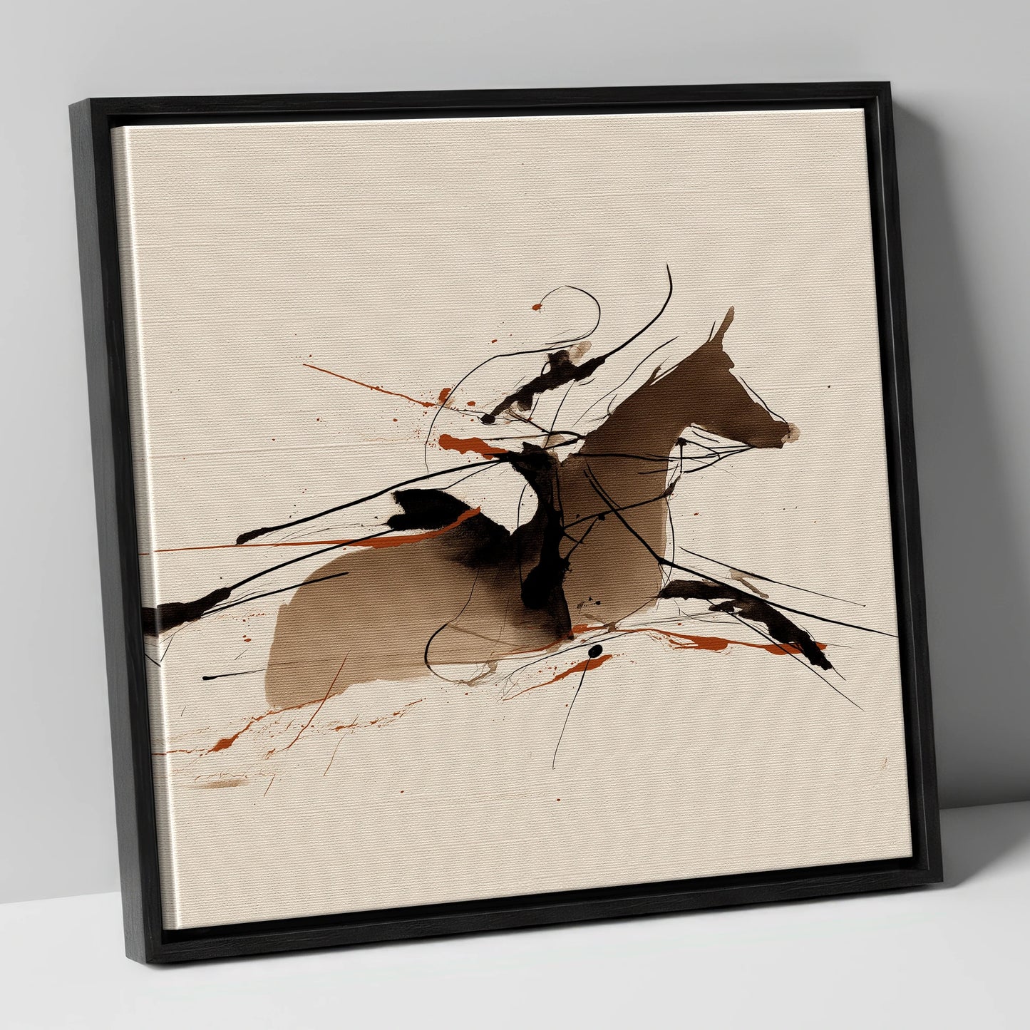 Velocity in Sepia racing horse canvas wall art in black frame