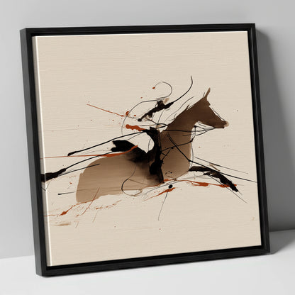 Velocity in Sepia racing horse canvas wall art in black frame