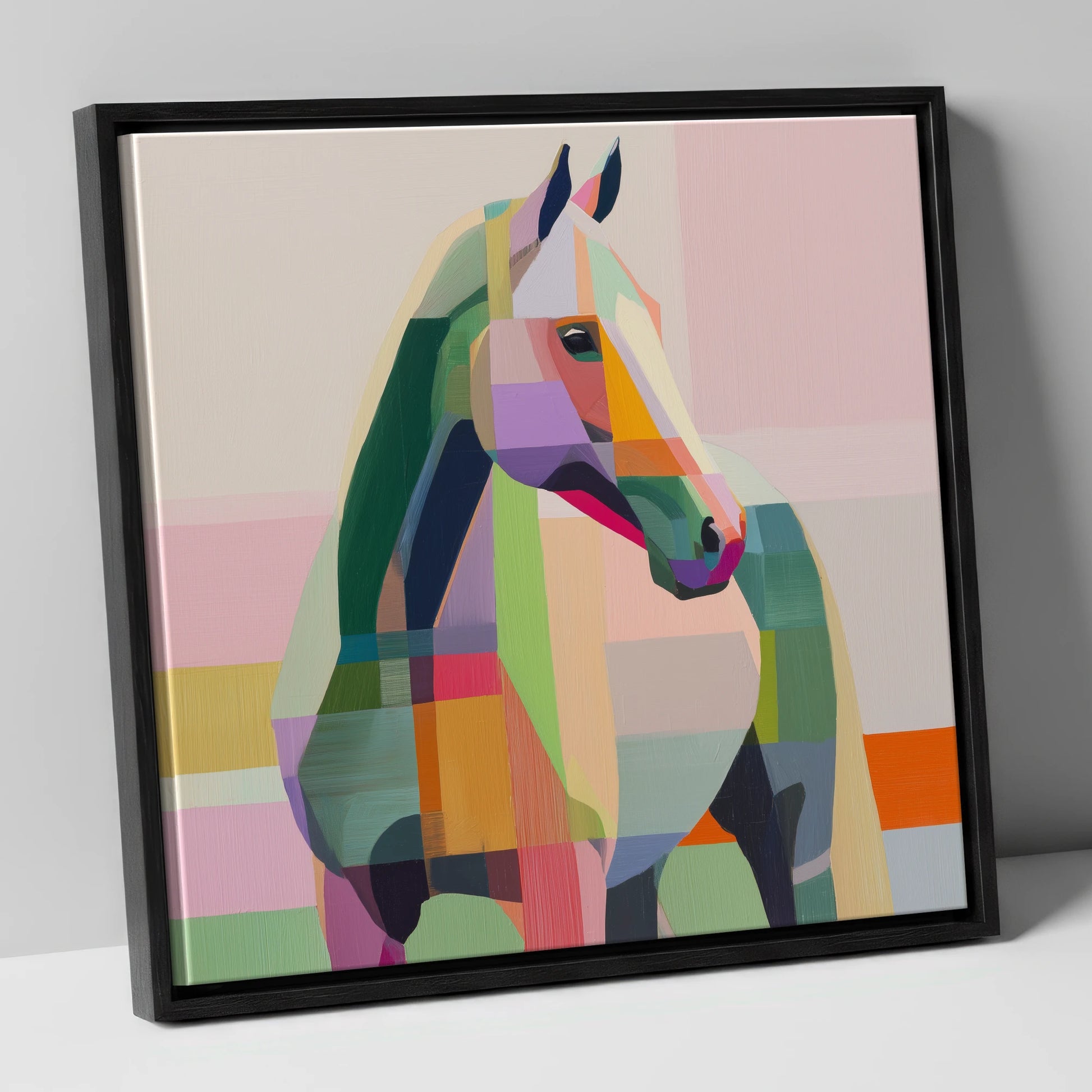 Prismatic Equine Profile horse breed canvas wall art in black frame