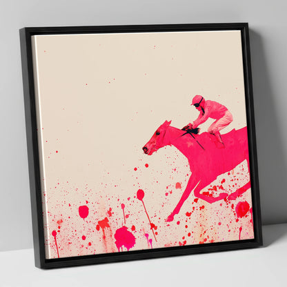 Velocity in Magenta racing horse canvas wall art in black frame