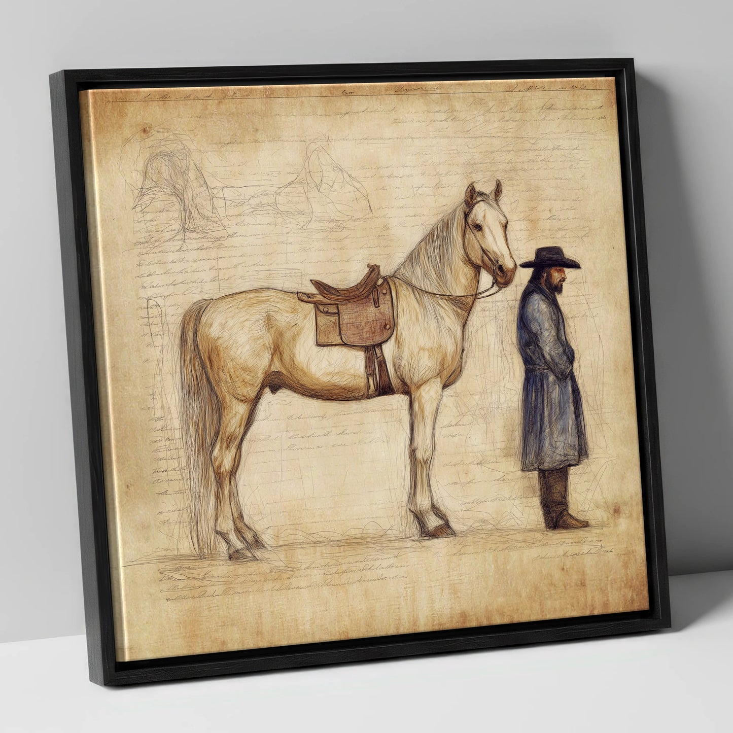 The Frontiersman's Companion western horse canvas wall art in black frame