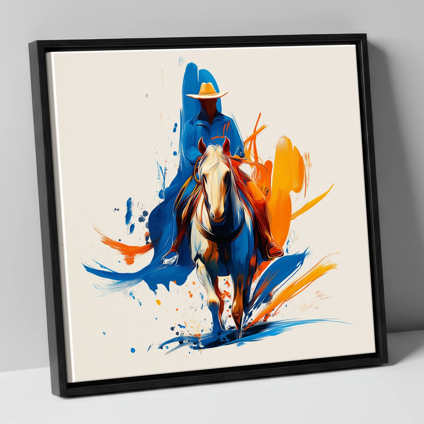 Frontier Spirit in Motion western horse canvas wall art in black frame