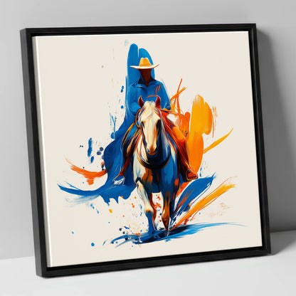 Frontier Spirit in Motion western horse canvas wall art in black frame