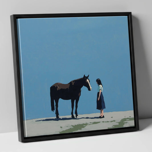 A Quiet Accord horse & rider canvas wall art in black frame
