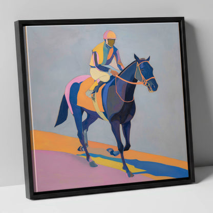 Colours To The Post racing horse canvas wall art in black frame