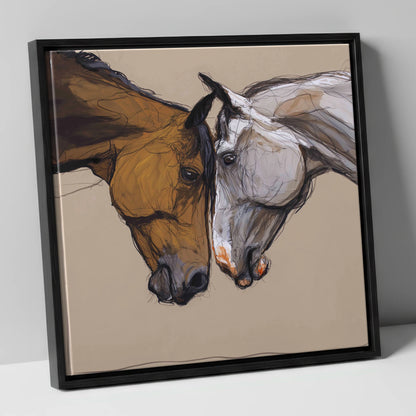 Kindred Spirits horse portrait canvas wall art in black frame