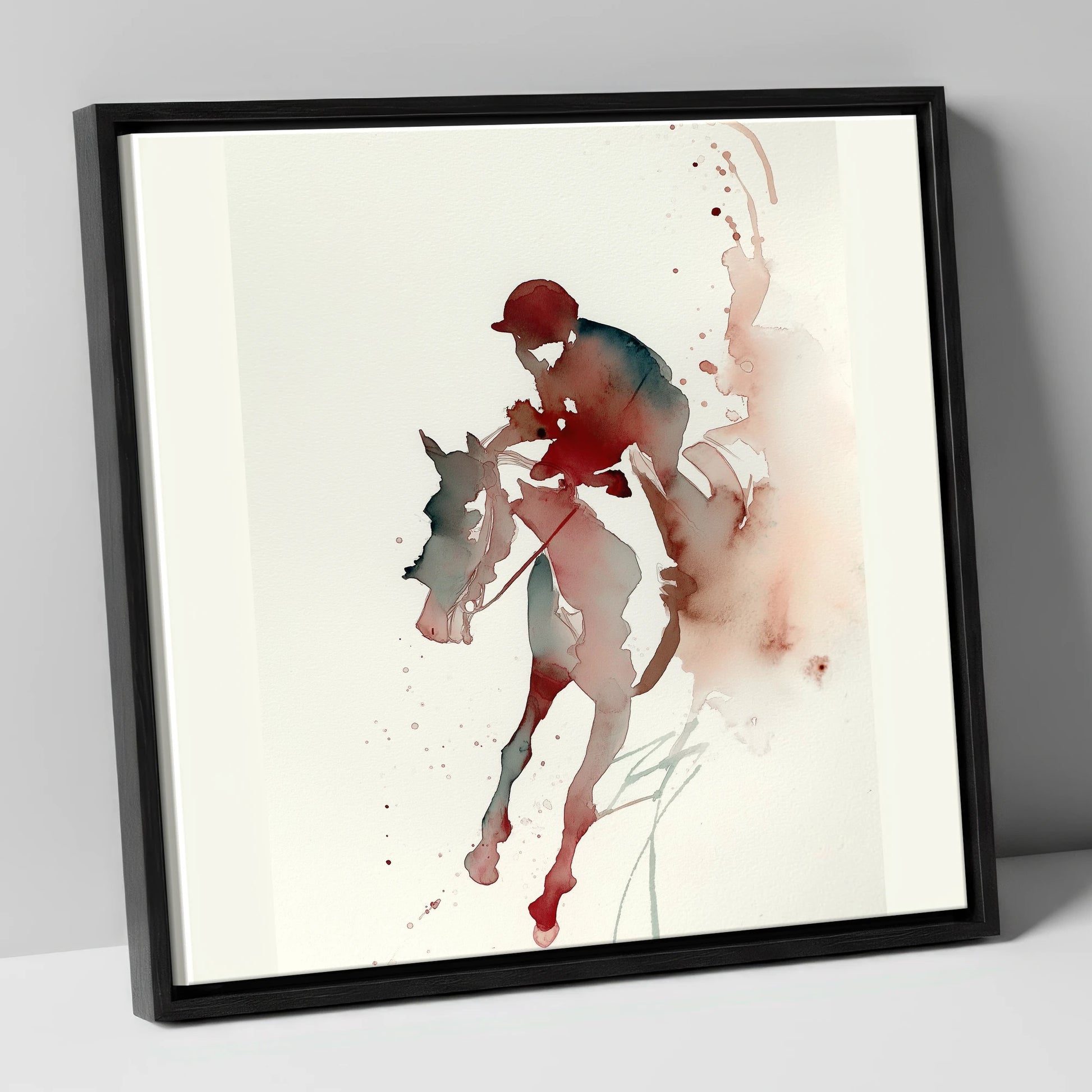 Crimson Gallop racing horse canvas wall art in black frame