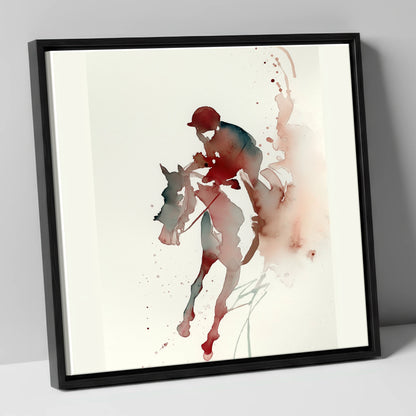 Crimson Gallop racing horse canvas wall art in black frame