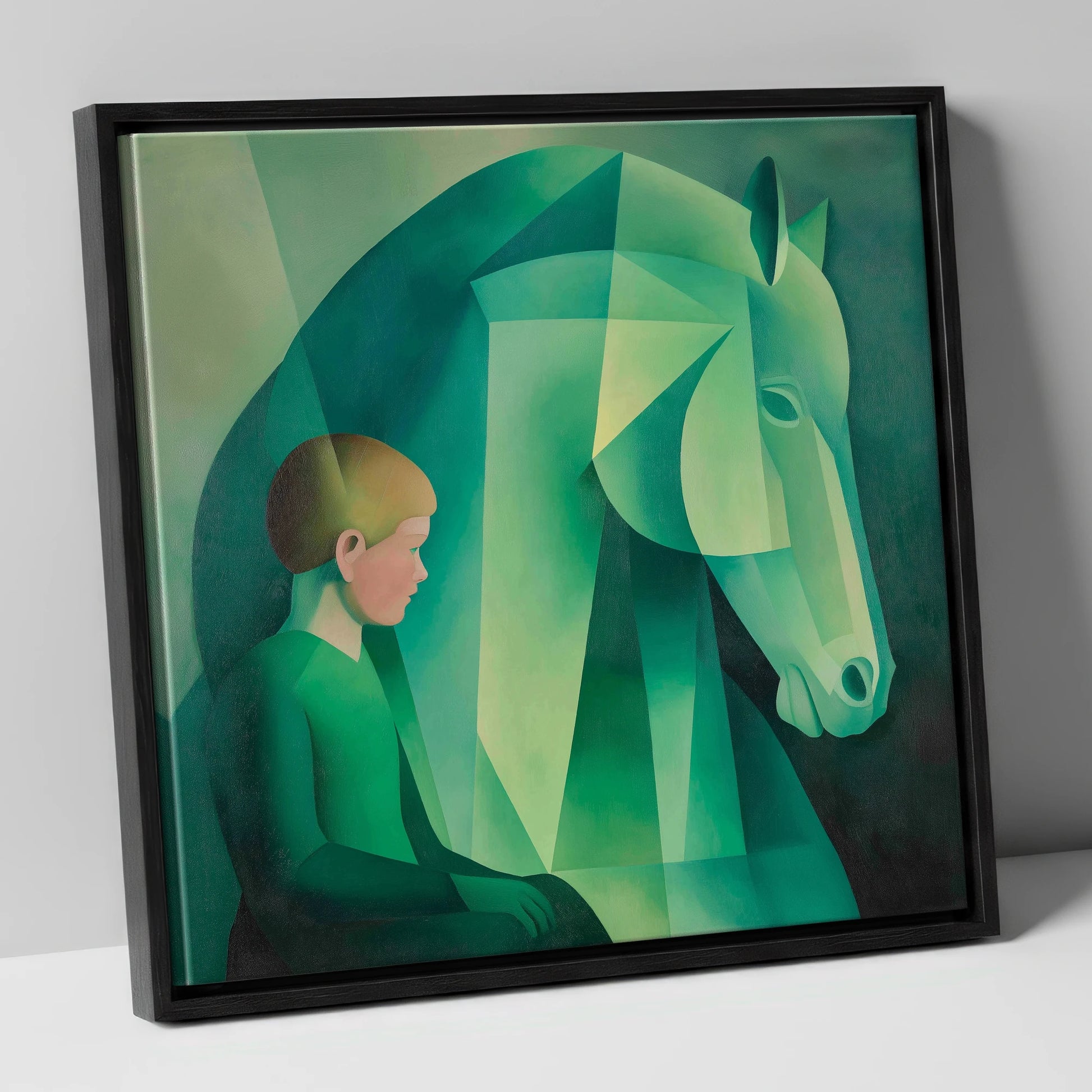 Emerald Equine Connection horse & rider canvas wall art in black frame