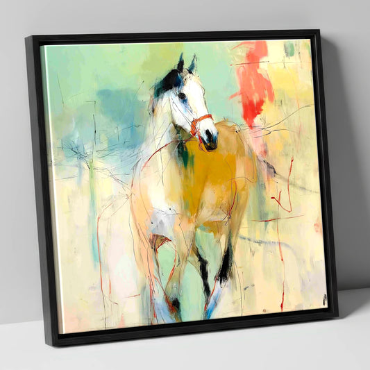 Abstract Paddock Spirit racing horse canvas wall art in black frame