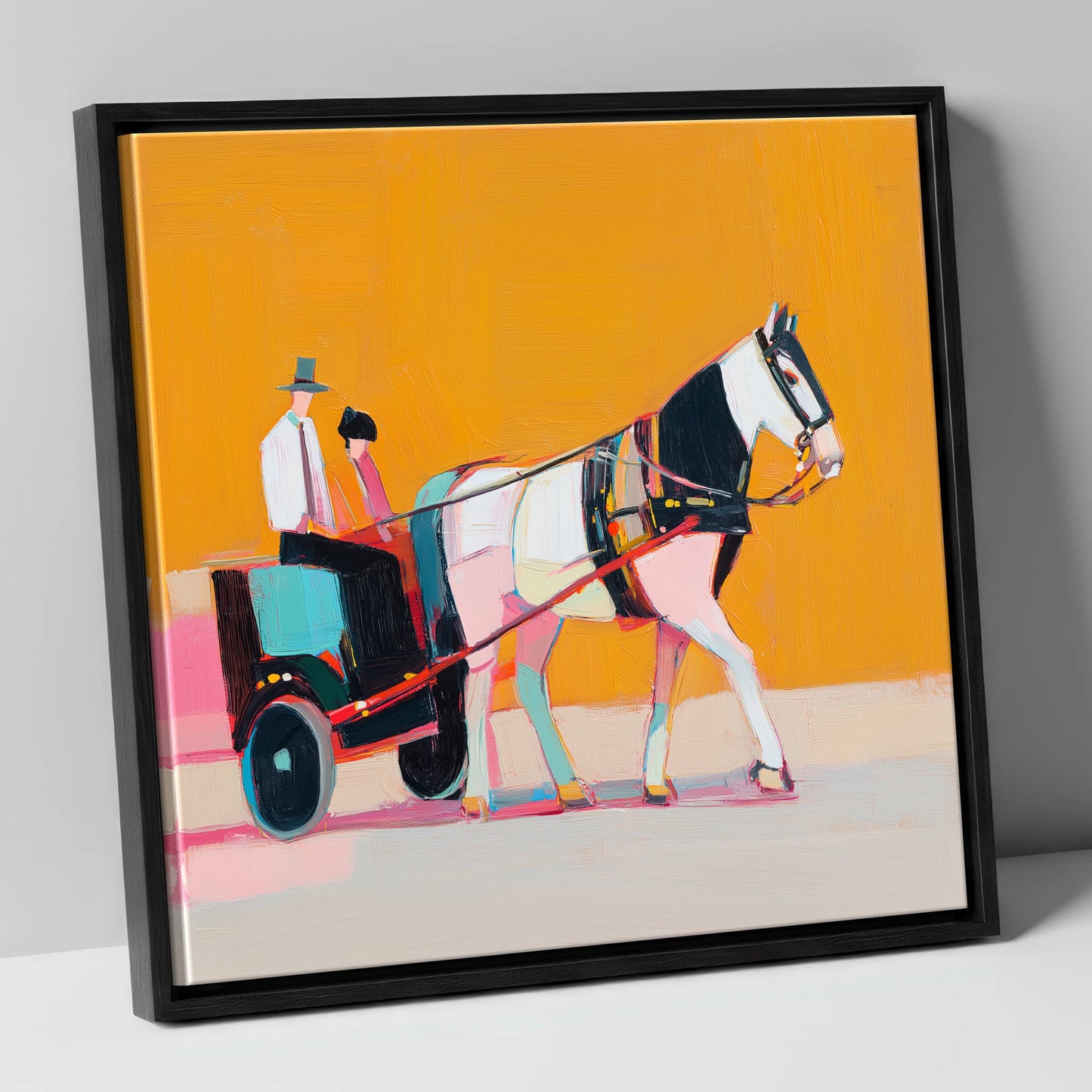 The Bright Turnout working horse canvas wall art in black frame
