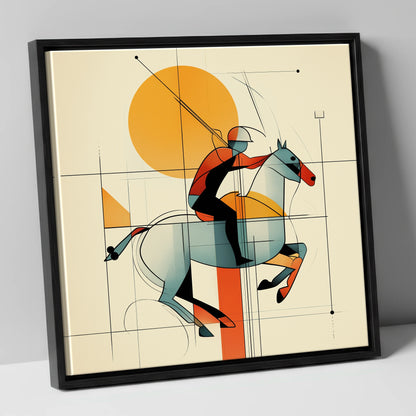 Structured Chukka polo horse canvas wall art in black frame