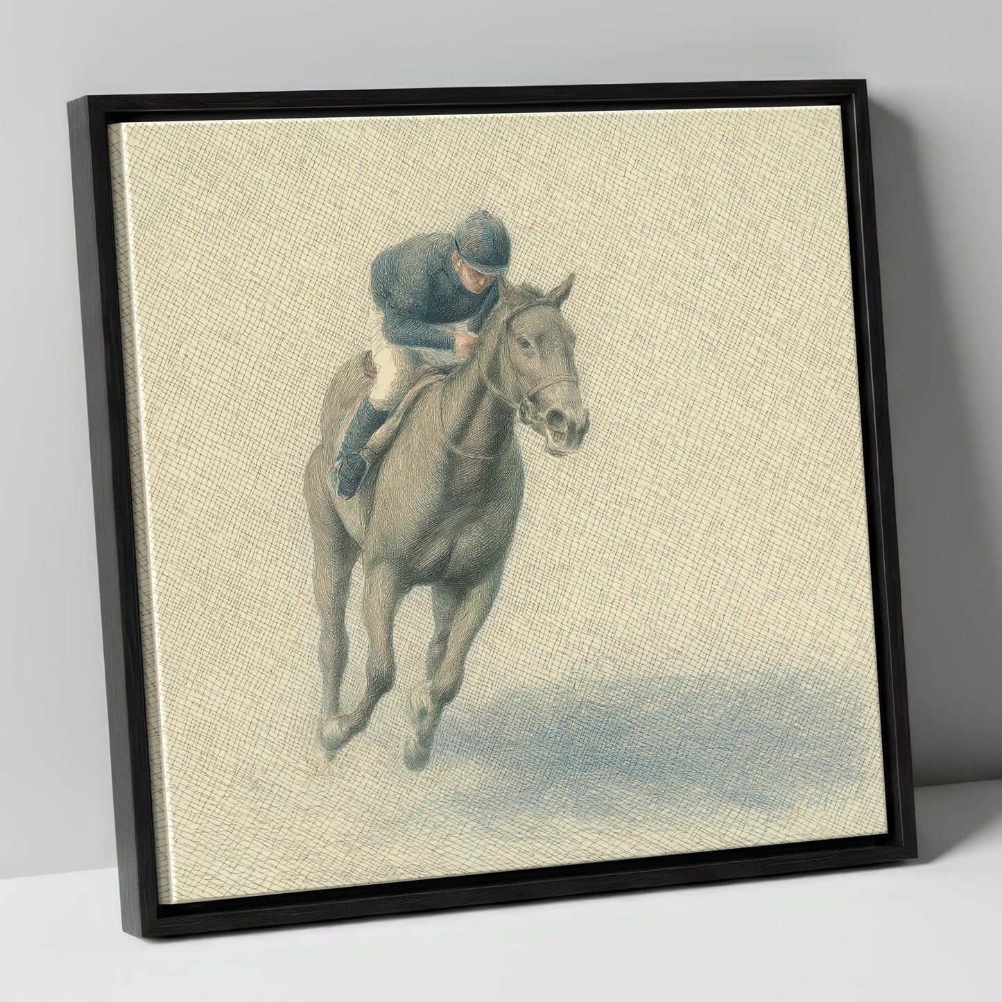 Steady Stride racing horse canvas wall art in black frame