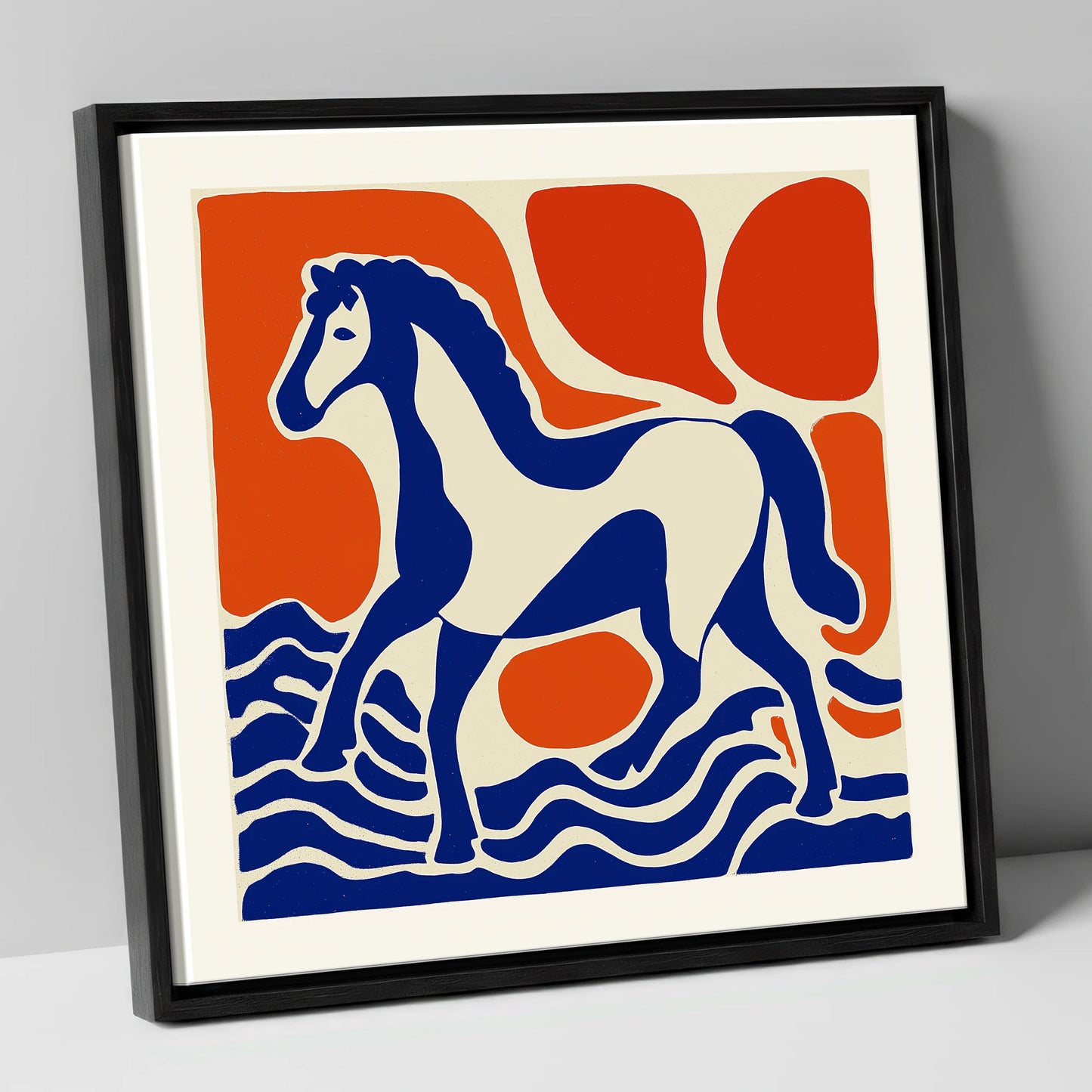 Striding Through Cobalt horse landscape canvas wall art in black frame
