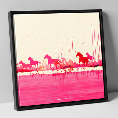 Crimson Gallop wild horses canvas wall art in black frame