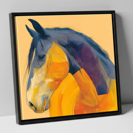 Vivid Cobalt Profile horse breed canvas wall art in black frame