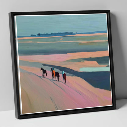 Dusty Rose Hack horse landscape canvas wall art in black frame