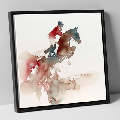 Crimson Flight show jumping horse canvas wall art in black frame