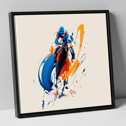 Dynamic Racing Strides racing horse canvas wall art in black frame