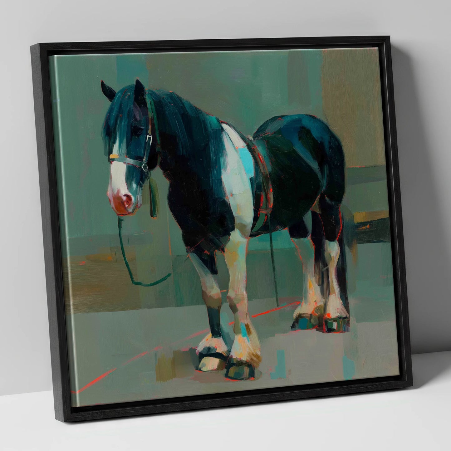 The Stoic Piebald horse breed canvas wall art in black frame