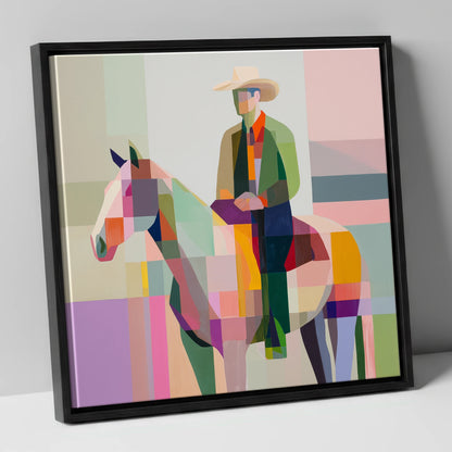 Geometric Western Rider western horse canvas wall art in black frame
