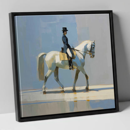 Collected Grace in Blue dressage horse canvas wall art in black frame