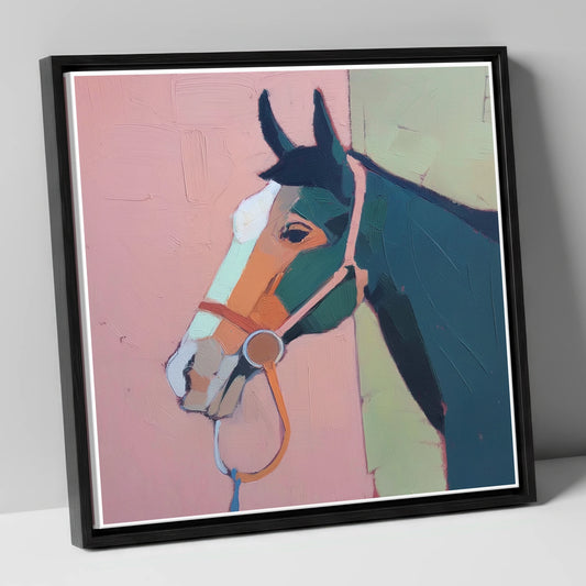 Modern Geometric Profile horse portrait canvas wall art in black frame