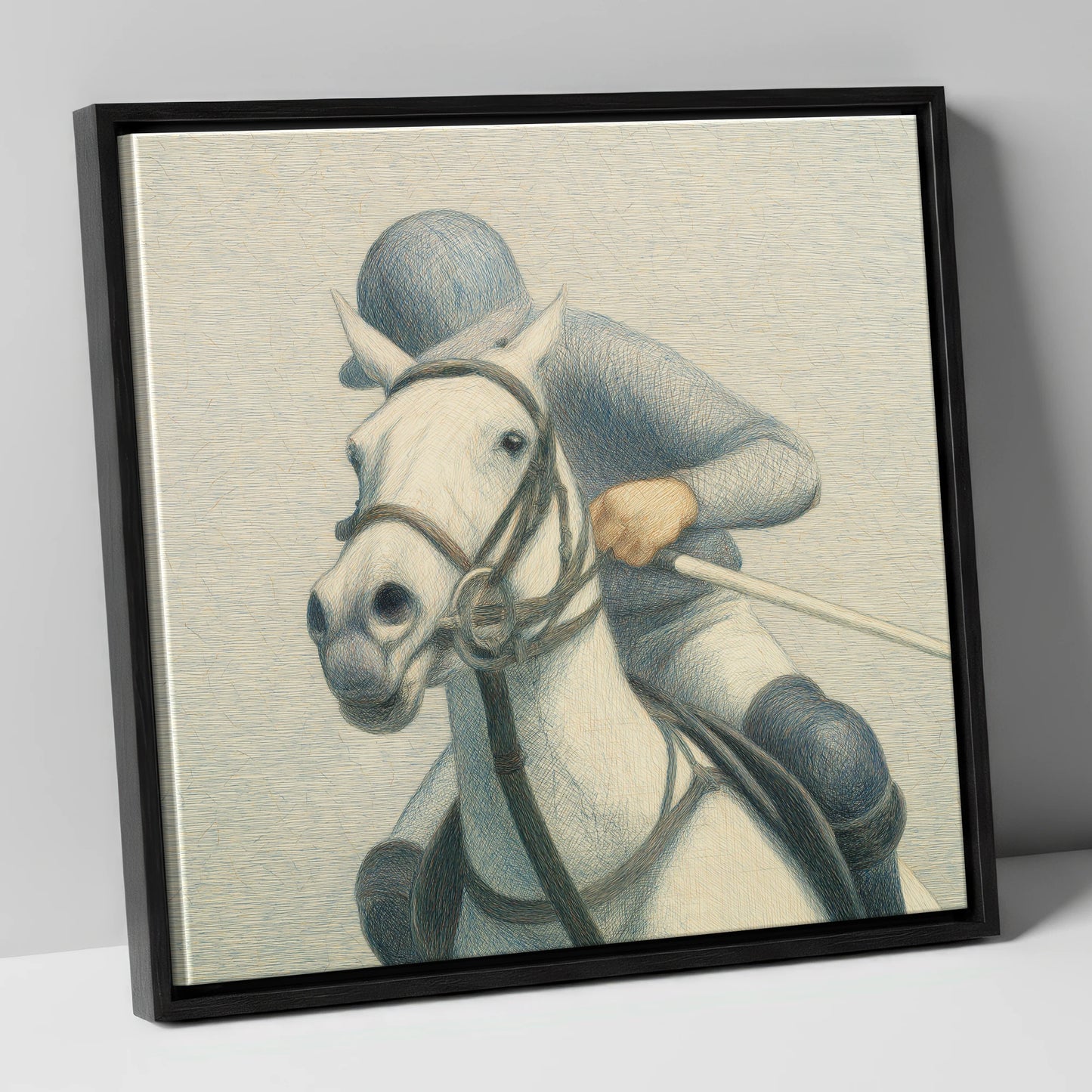 A Timeless Chukka polo horse canvas wall art in black frame