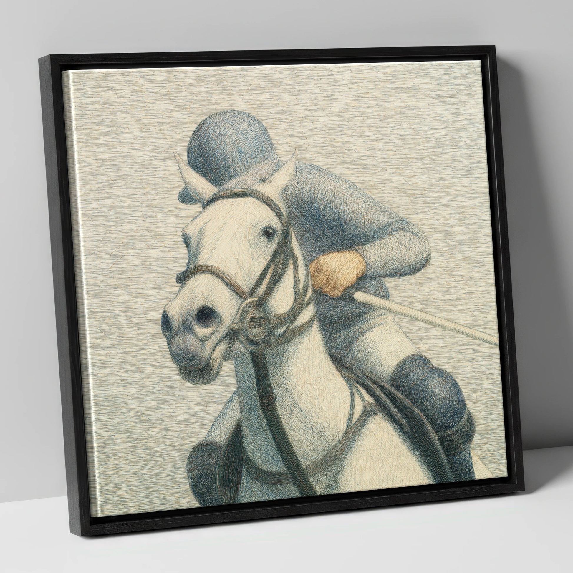 A Timeless Chukka polo horse canvas wall art in black frame