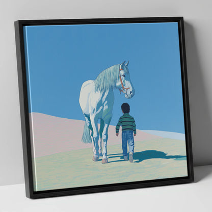 The Quiet Companion horse & rider canvas wall art in black frame