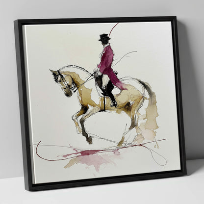 Poise and Passage dressage horse canvas wall art in black frame