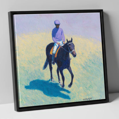 Morning on the Gallops racing horse canvas wall art in black frame