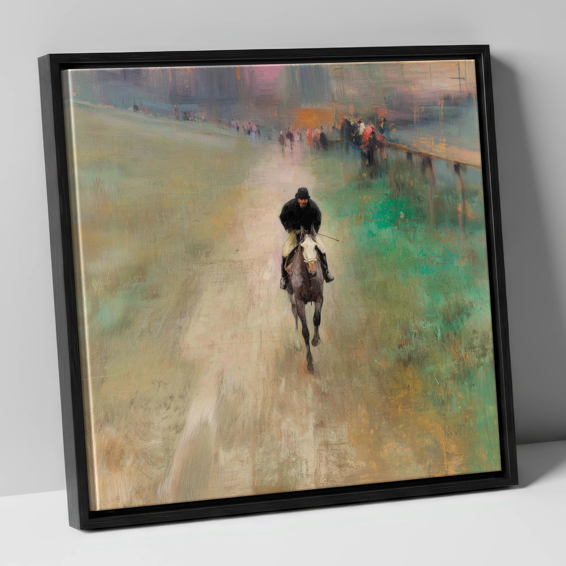 The Track Home racing horse canvas wall art in black frame