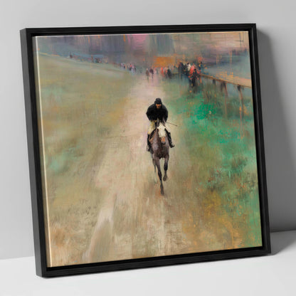 The Track Home racing horse canvas wall art in black frame