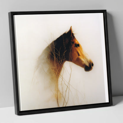 Ethereal Amber Portrait horse portrait canvas wall art in black frame
