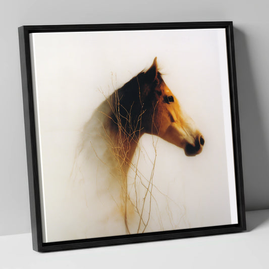 Ethereal Amber Portrait horse portrait canvas wall art in black frame